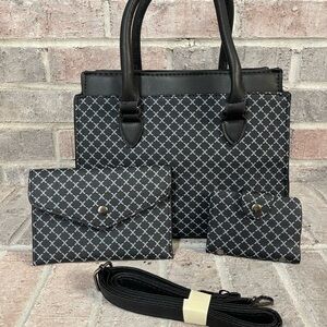 Elegant Black/Blue Patterned Handbag Set